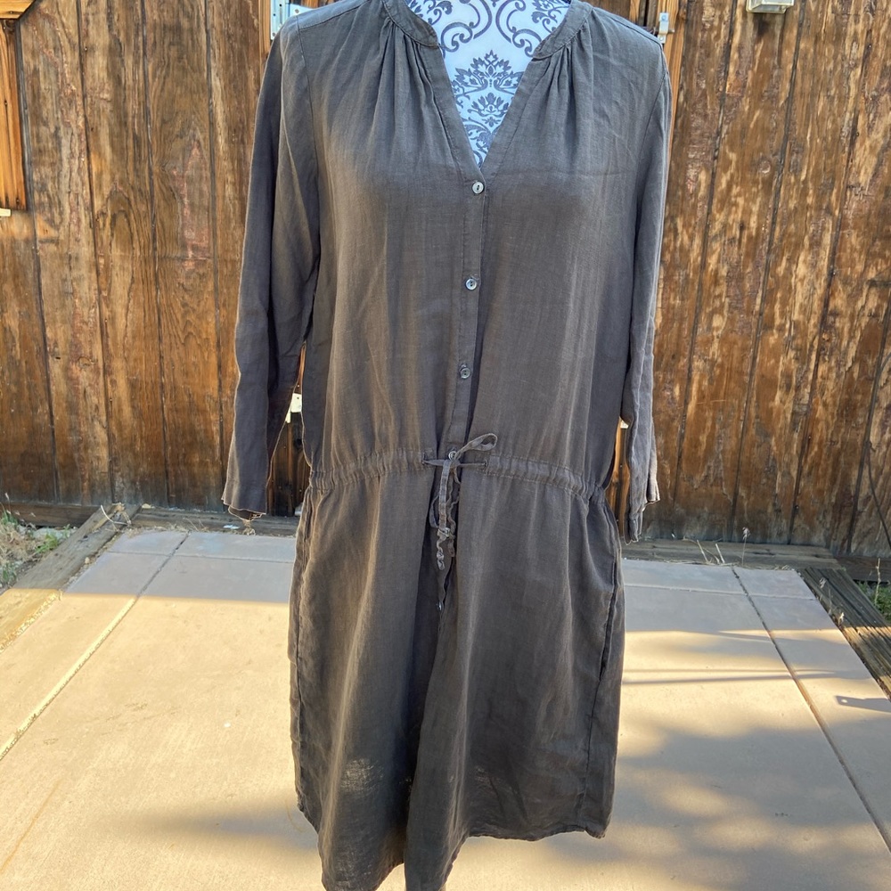 Velvet by Graham & Spencer Charcoal Button-Front Drawstring Dress